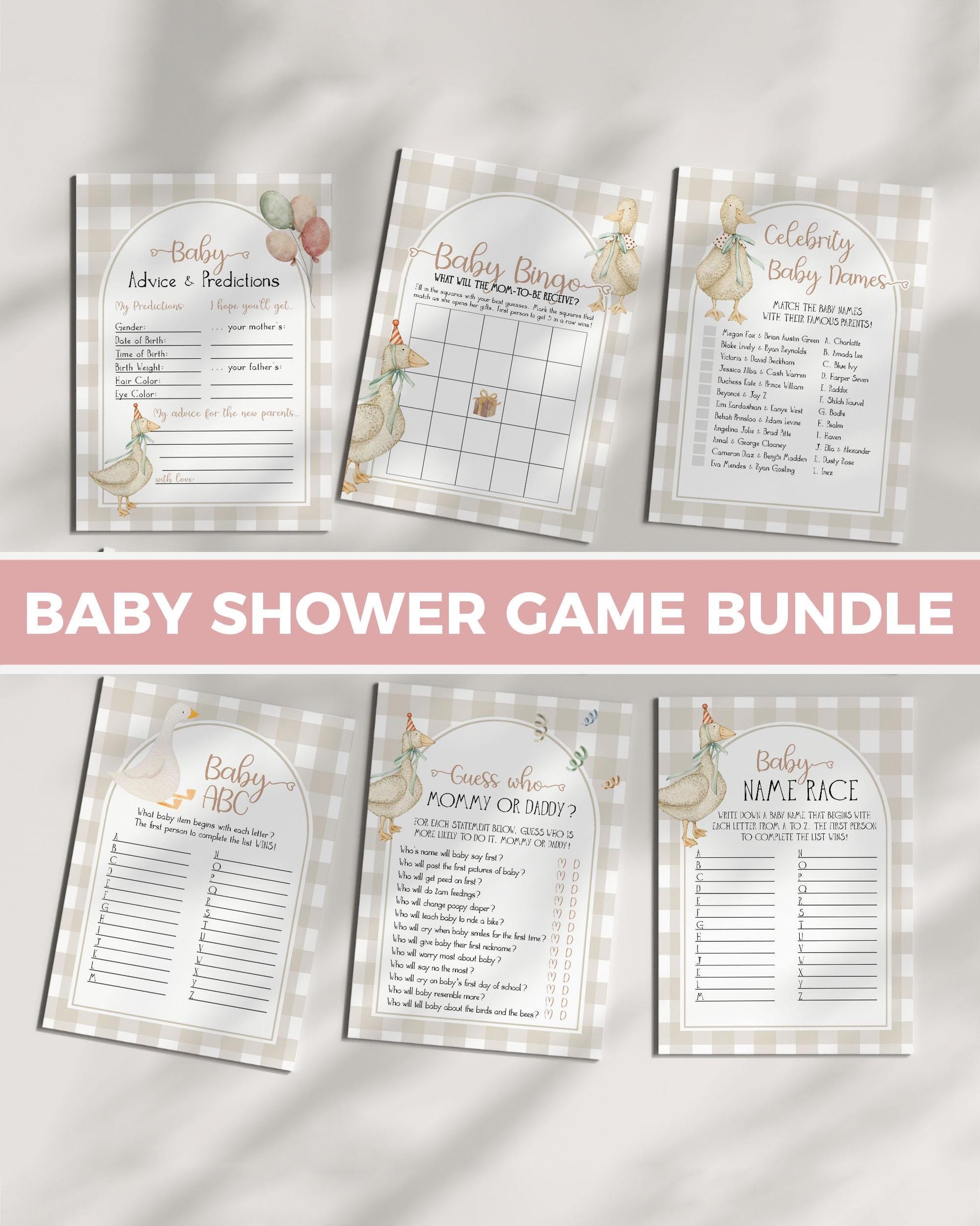 Silly Goose Baby Shower Game Bundle, Gender Neutral Baby Shower Games, Goose Shower Boy Lucky Duck Baby Shower Printable Party Games #068 - TheLovebirdsDesign