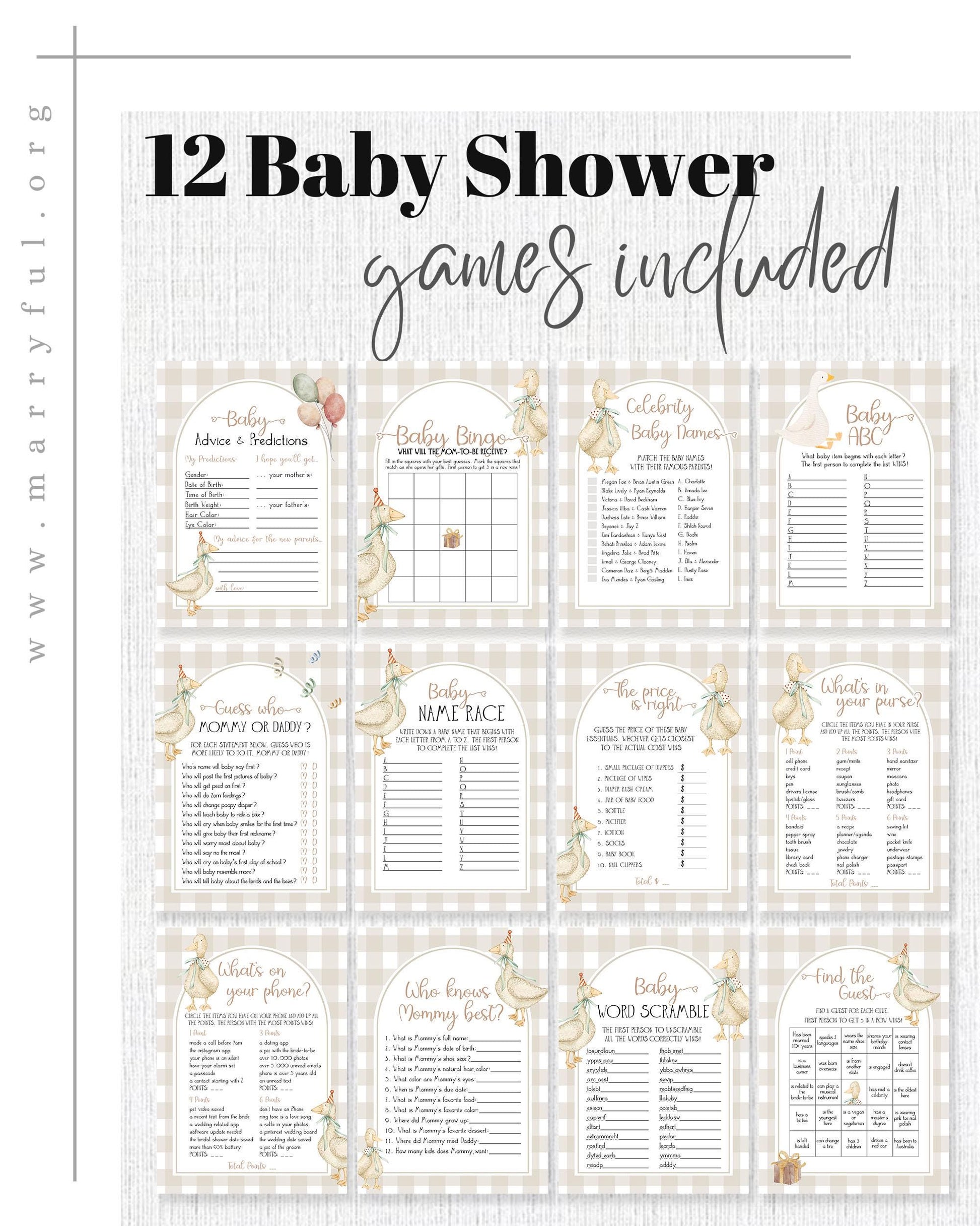 Silly Goose Baby Shower Game Bundle, Gender Neutral Baby Shower Games, Goose Shower Boy Lucky Duck Baby Shower Printable Party Games #068 - TheLovebirdsDesign