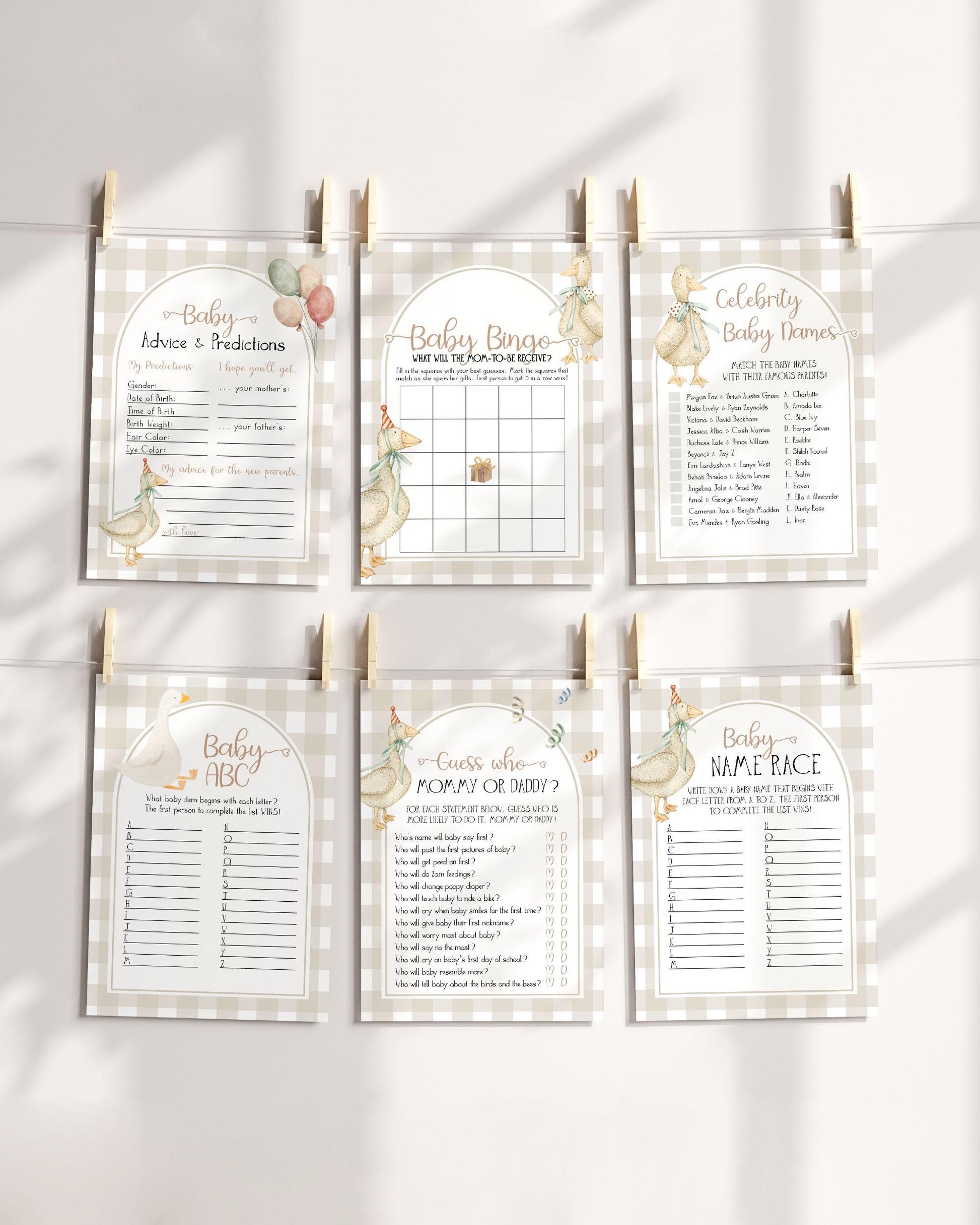 Silly Goose Baby Shower Game Bundle, Gender Neutral Baby Shower Games, Goose Shower Boy Lucky Duck Baby Shower Printable Party Games #068 - TheLovebirdsDesign