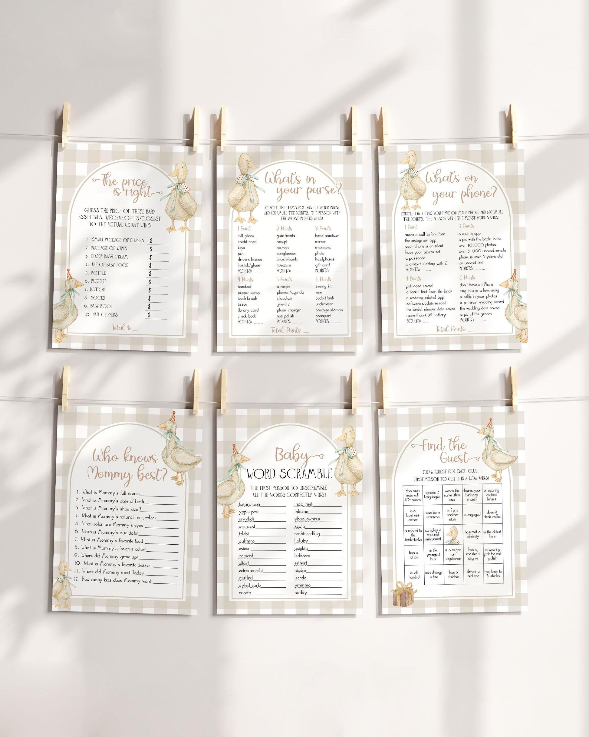 Silly Goose Baby Shower Game Bundle, Gender Neutral Baby Shower Games, Goose Shower Boy Lucky Duck Baby Shower Printable Party Games #068 - TheLovebirdsDesign