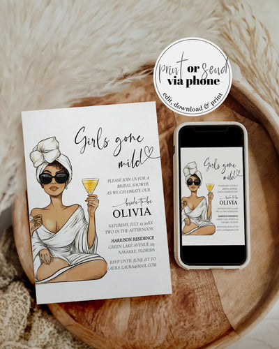 Girls gone mild Pajamas Bachelorette Itinerary, Mild Hen Do Girls Spa Weekend Bridal Shower Invitation Template, PJs Slumber Hens Party #072 - TheLovebirdsDesign