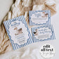 Mallard Duck Blue Baby Shower Invitation Hand Drawn Duck Themed Party Invite Coquette Striped Lucky Duck or little Duckling Template #070 - TheLovebirdsDesign
