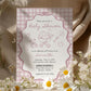 Hand Drawn Pink Baby Shower Invitation Suite for Girls, Pink Bow Wavy Frame Whimsical Scribble Design Girl Shower Invite Template #070 - TheLovebirdsDesign