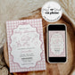 Hand Drawn Pink Baby Shower Invitation Suite for Girls, Pink Bow Wavy Frame Whimsical Scribble Design Girl Shower Invite Template #070 - TheLovebirdsDesign