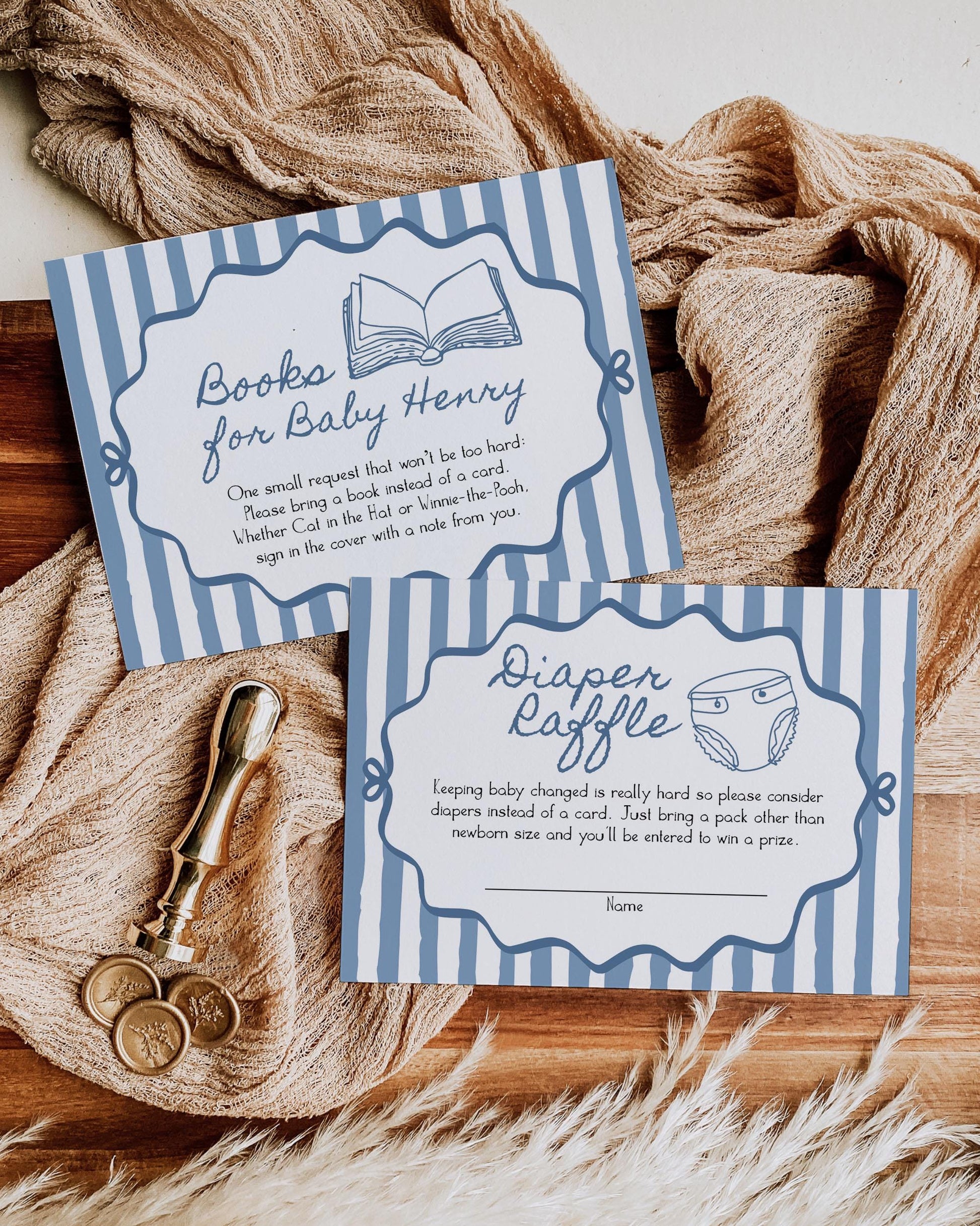 Hand Drawn Baby Shower Invitation Suite, Baby Clothes Line Wavy Frame Whimsical Scribble, Baby Sprinkle Invite Boys Printable Template #070 - TheLovebirdsDesign