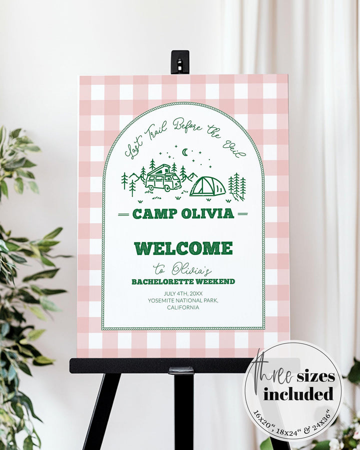 Camp Bachelorette Welcome Sign for Nature Park Bridal Shower Camping Bachelorette Decorations Last Trail before Veil Printable Template #072 - TheLovebirdsDesign
