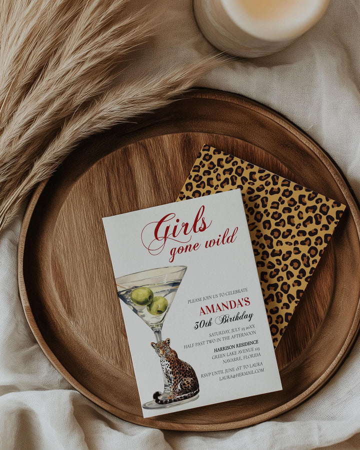 Party Animals 30th Birthday Party Invitation Template, Girls Gone Wild Mob Wife Martini Cheetah Printable Adult Woman Birthday Invite #072 - TheLovebirdsDesign