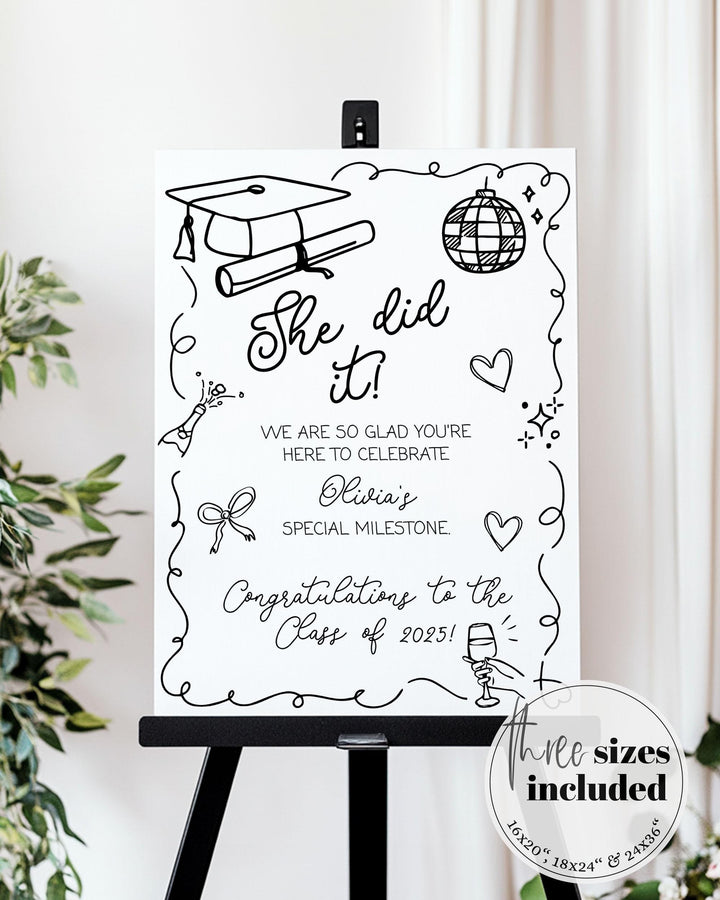Graduation Party Welcome Sign Class of 2025 Hand drawn Wavy Frame Graduation Party Decoration Sign Template for High School or College #072 - TheLovebirdsDesign