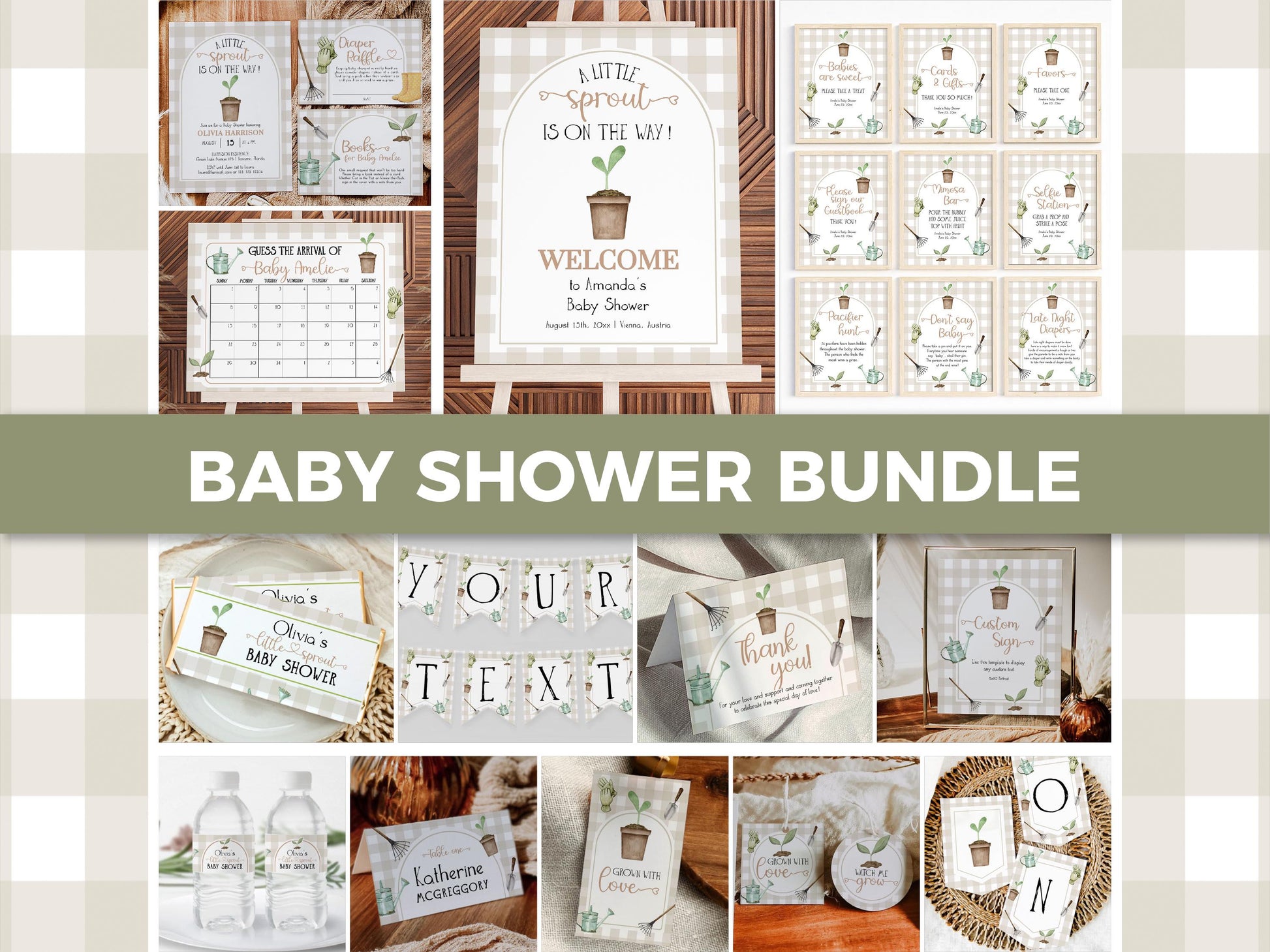 Gender Neutral Little Sprout Baby Shower Bundle Editable Grown with LOVE Baby Sprinkle Coquette Gardening Shower Invite Bundle Template #068 - TheLovebirdsDesign