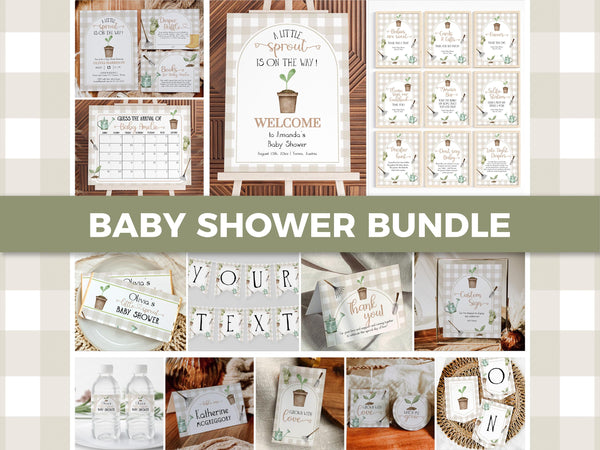 Gender Neutral Little Sprout Baby Shower Bundle Editable Grown with LOVE Baby Sprinkle Coquette Gardening Shower Invite Bundle Template #068 - TheLovebirdsDesign