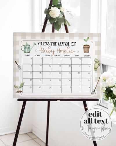 Little Sprout Baby Shower Guess Due Date Sign Grown with LOVE Baby Shower Baby Arrival Game Sign Shower Decorations Printable Template #068 - TheLovebirdsDesign