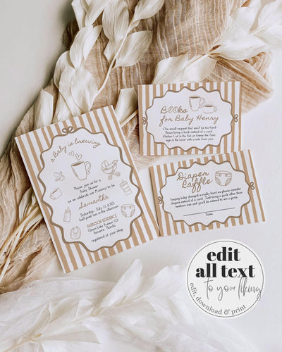 Coffee Bean Baby Shower Invitation Suite: Printable Cafe Bebe Template #070 - TheLovebirdsDesign