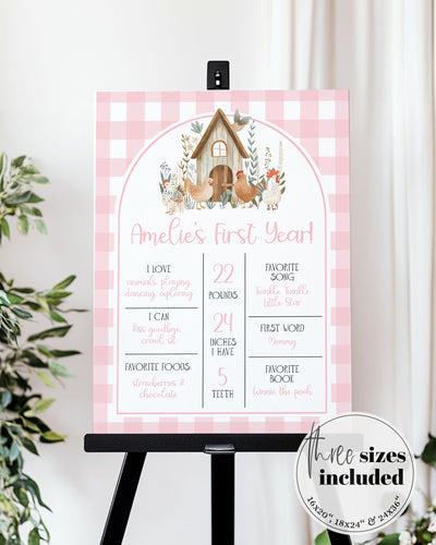 Chicken First Birthday Milestone Sign, One cute chicken 1st Birthday Decorations Sign, First Year Chicken Nugget Party Animal Template #068 - TheLovebirdsDesign