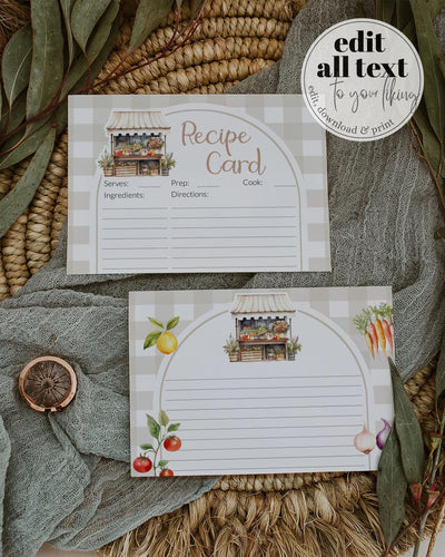 Off the Market Recipe Card, Locally Grown Recipe Card for Farmers Market Stand Shower, Veggie Printable Homegrown for Cottagecore Party #068 - TheLovebirdsDesign