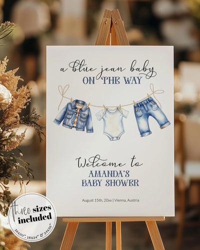 Blue Jean Baby Shower Invitation for Boys, Denim Diamond Blue Jeans Baby on the Way, Boy Denim Shower Theme Baby Shower Invite Template #072 - TheLovebirdsDesign