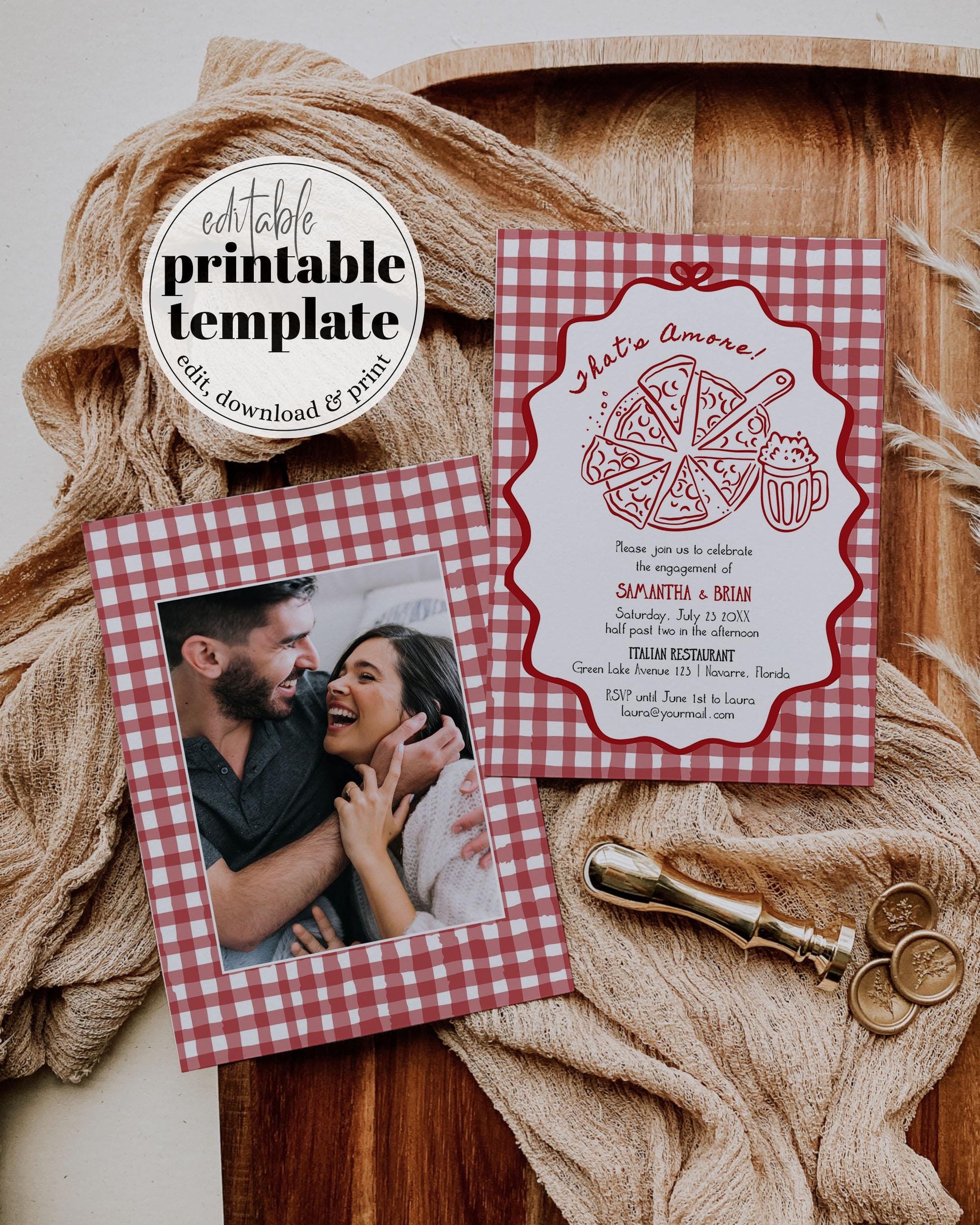 That's Amore Pizza Brews Couples Shower Invitation, Italian Pizza Beer Bridal Shower Invite, Editable Pizza Slice Party Invite Template #068 - TheLovebirdsDesign