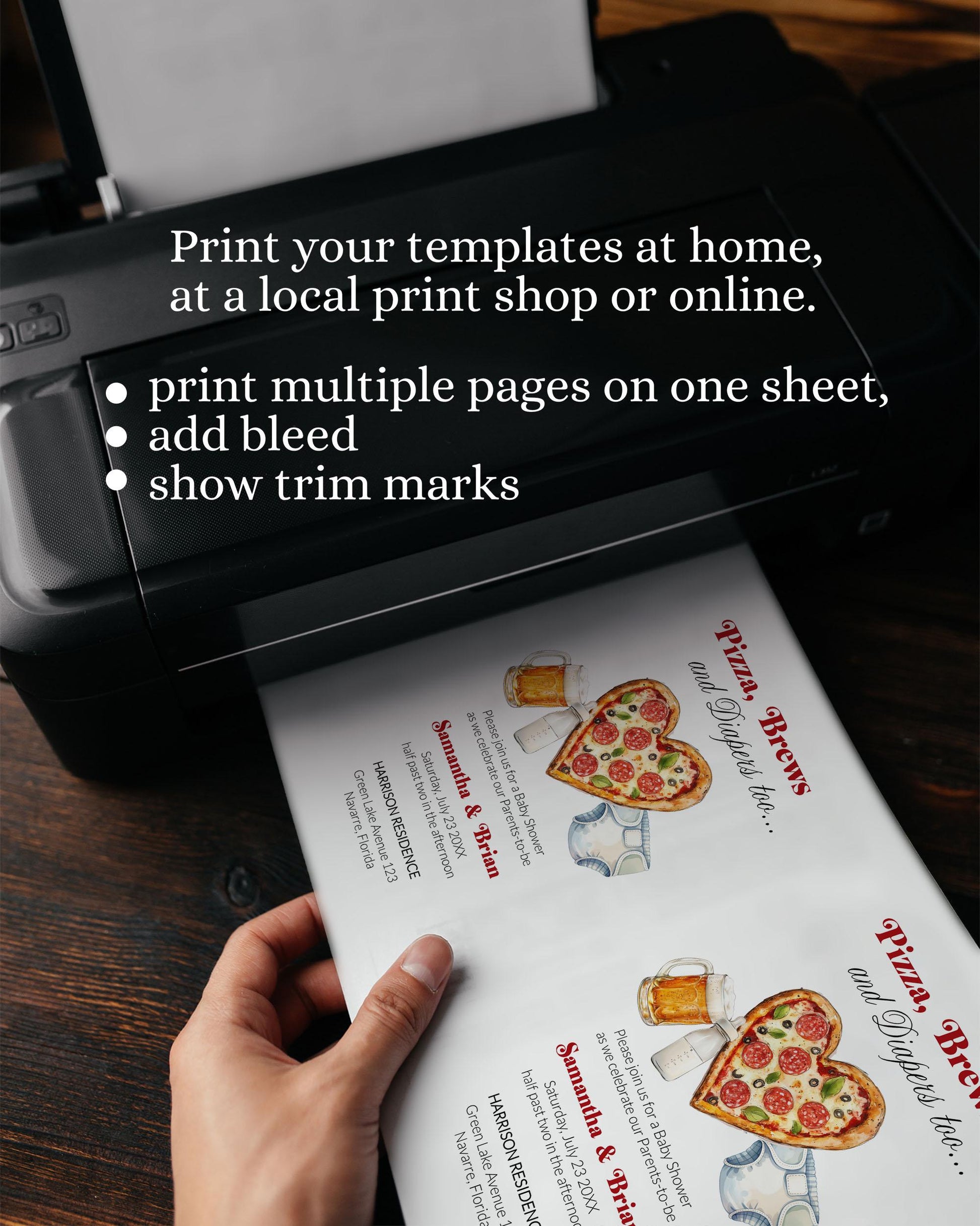 Pizza Brews and Diapers too Baby Shower Invitation, Red Gingham Italian Pizza Beer Baby Shower Invite Set, Pizza Slice Party Template #068 - TheLovebirdsDesign