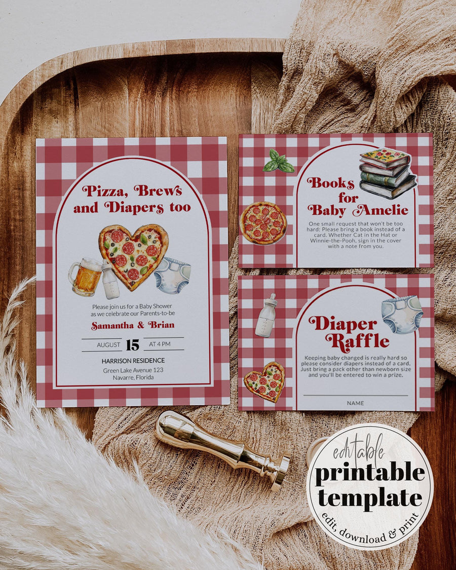 Pizza Brews Diapers Baby Shower Invitation, Italian Beer Theme Template #068 - marryful.org