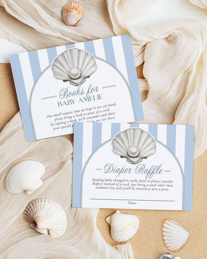 Little Pearl Under the Sea Baby Shower Invitation, Blue Baby Shower Invite, Ocean Little Pearl Is On The Way Shower Invitation Template #072 - TheLovebirdsDesign