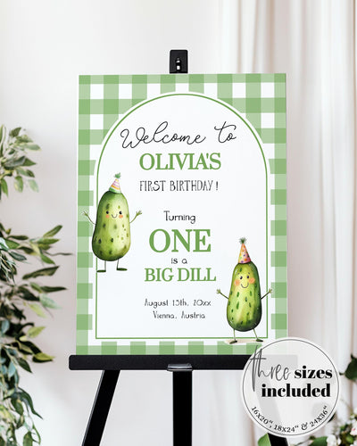 ONE Big Dill Pickle themed Welcome Sign for First Birthday Boy or Girl, Gender Neutral 1st Birthday Decorations Pickle Party Template #068 - TheLovebirdsDesign