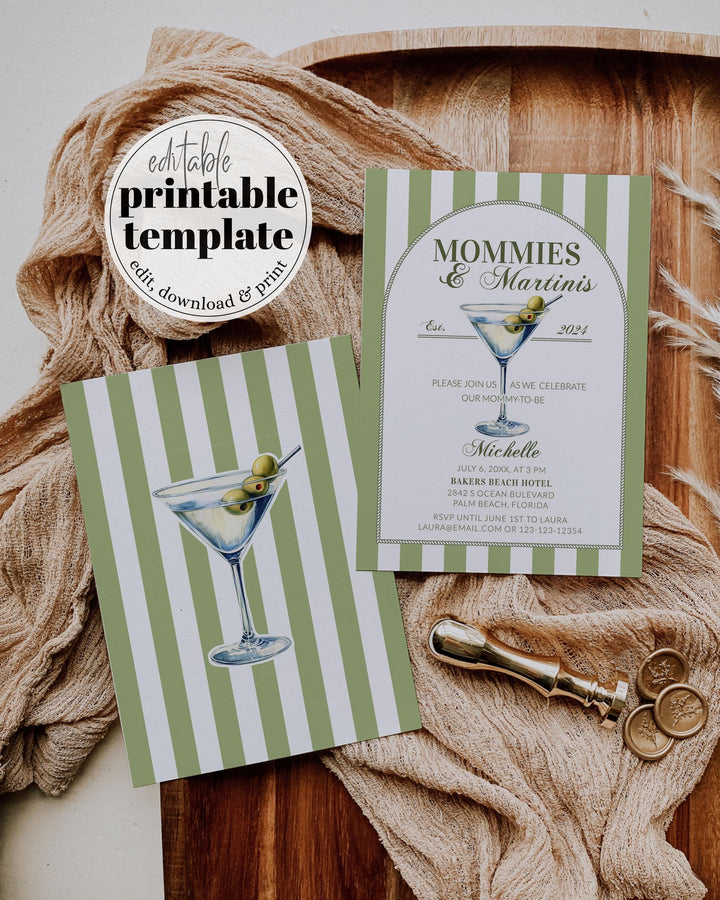 Mommies and Martinis Baby Shower Invitation Editable a Tini one is on the way dry Martini Baby Sprinkle Party Invite Printable Template #072 - TheLovebirdsDesign