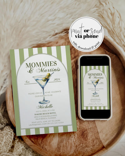 Mommies and Martinis Baby Shower Invitation Editable a Tini one is on the way dry Martini Baby Sprinkle Party Invite Printable Template #072 - TheLovebirdsDesign