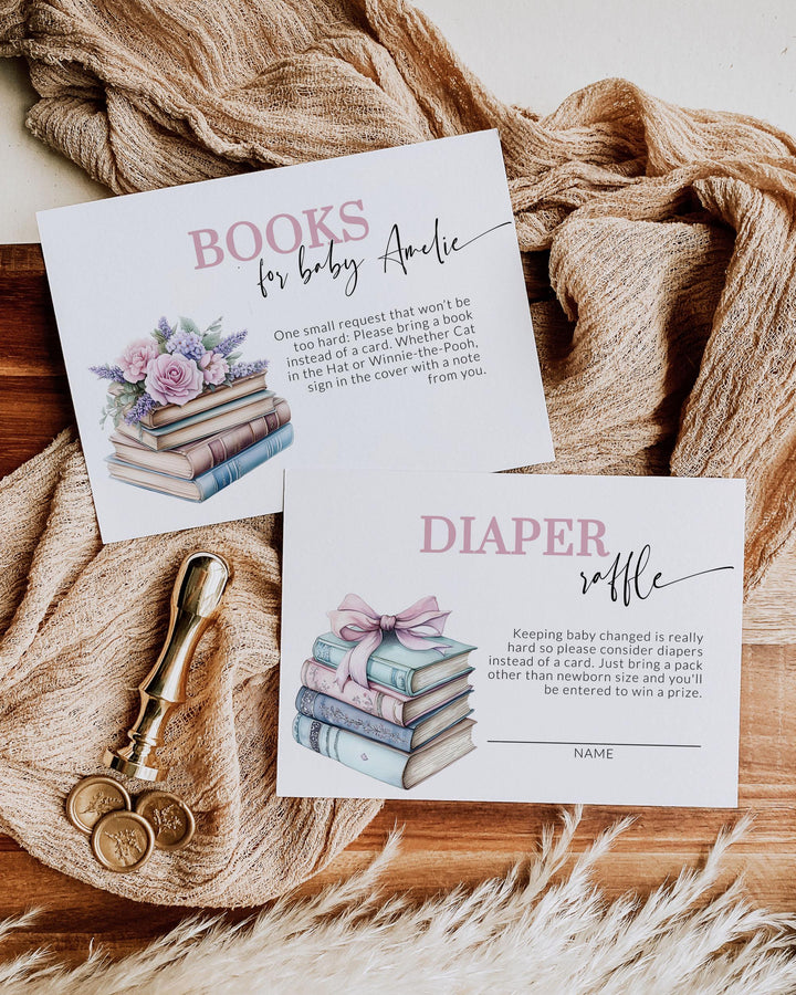 A New Chapter Begins Vintage Baby Shower Invitation, Lavender Pink Storybook Baby Shower Invite, Wildflower Themed Party Template #072 - TheLovebirdsDesign