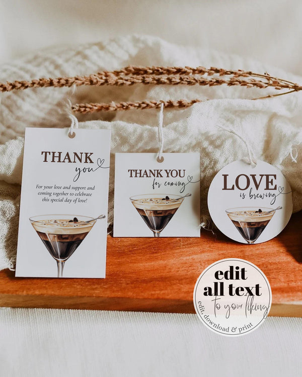 Espresso Martini Thank you Favor Tags Label and Stickers, Editable Martini themed Party Decoration Gift Bag Label Printable Template #072 - TheLovebirdsDesign