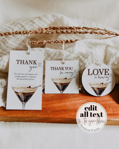 Espresso Martini Thank you Favor Tags Label and Stickers, Editable Martini themed Party Decoration Gift Bag Label Printable Template #072 - marryful.org