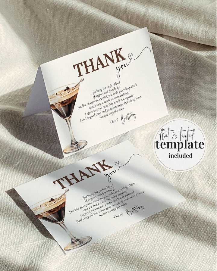 Espresso Martini Thank you Card, Editable Coffee Martini Thank you note, Social Cocktail Club Party Decorations Template #072 - TheLovebirdsDesign