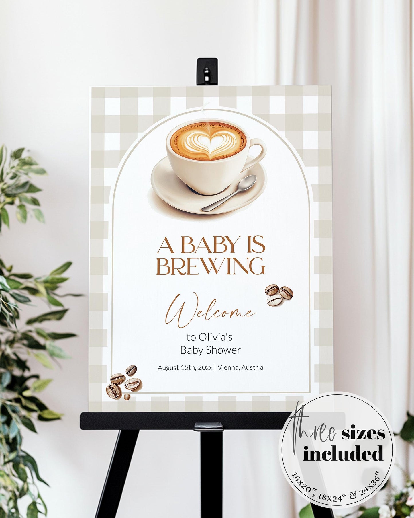 Coffee Bean Welcome Sign Gender Neutral A Baby is Brewing Party Decorations, Coffee Baby Shower Welcome Poster, Cafe Bebe Template #068 - TheLovebirdsDesign