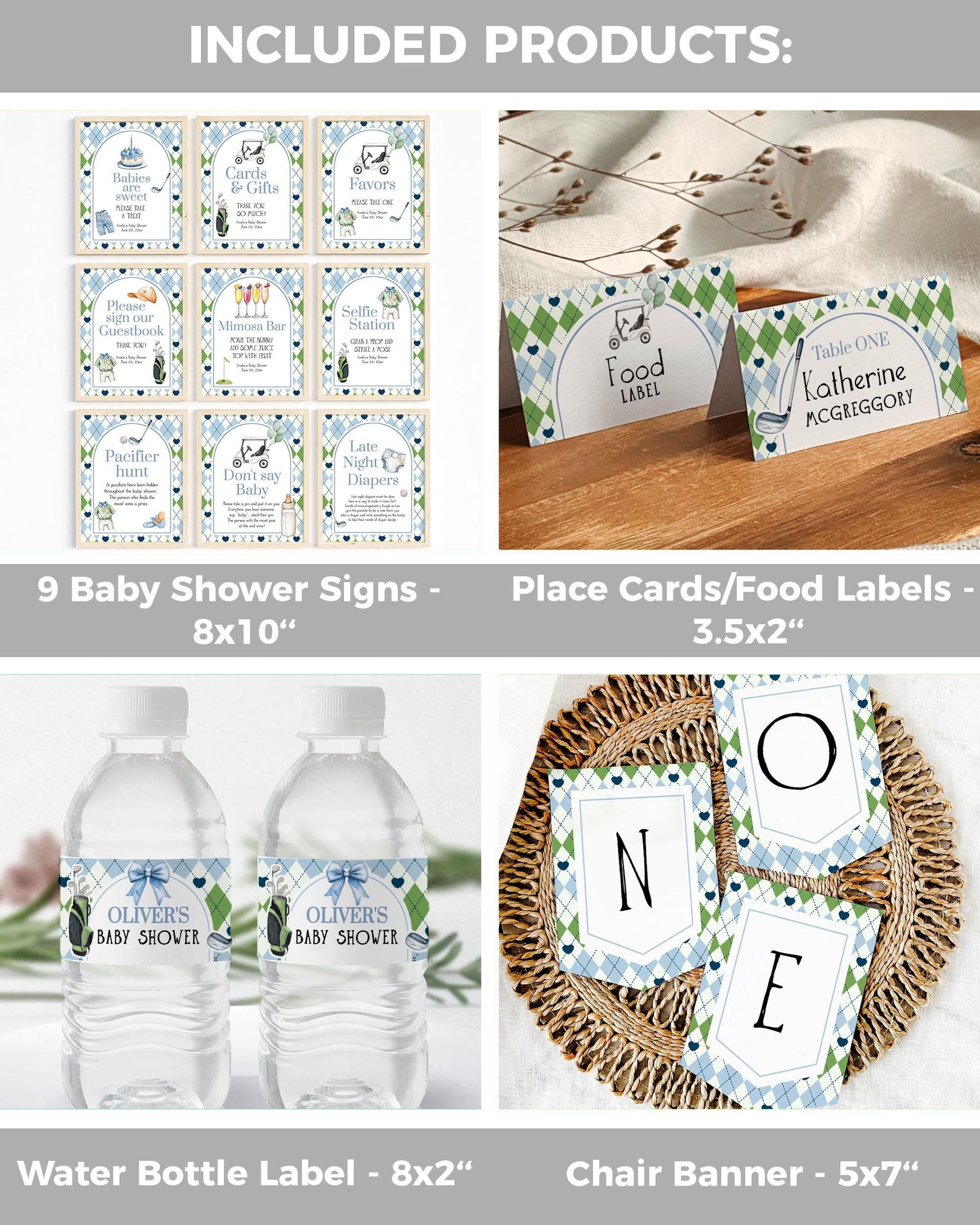 Boy Golf Baby Shower Invitation Bundle, Golfing Baby Shower Invite Template, Par-Tee Hole in one Golf theme Coquette Printable Template #068 - TheLovebirdsDesign