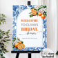 Orange Blue Toile Tile Welcome Sign for Amalfi Coast Positano Bridal or Baby Shower Welcome Sign Mediterranean Party Decoration Template#072 - TheLovebirdsDesign