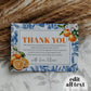 Orange Toile Thank you Card Amalfi Coast Thank you note with Citrus Positano Theme Something Blue Bridal or Cutie Baby Shower Template #072 - TheLovebirdsDesign