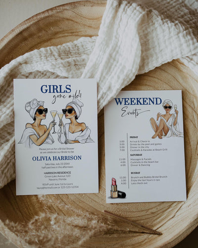 Girls gone mild Bachelorette Party Itinerary Template, PJs Hen Do Invitation, Printable Slumber Pajama Girls Spa Weekend Trip Invitation#072 - TheLovebirdsDesign