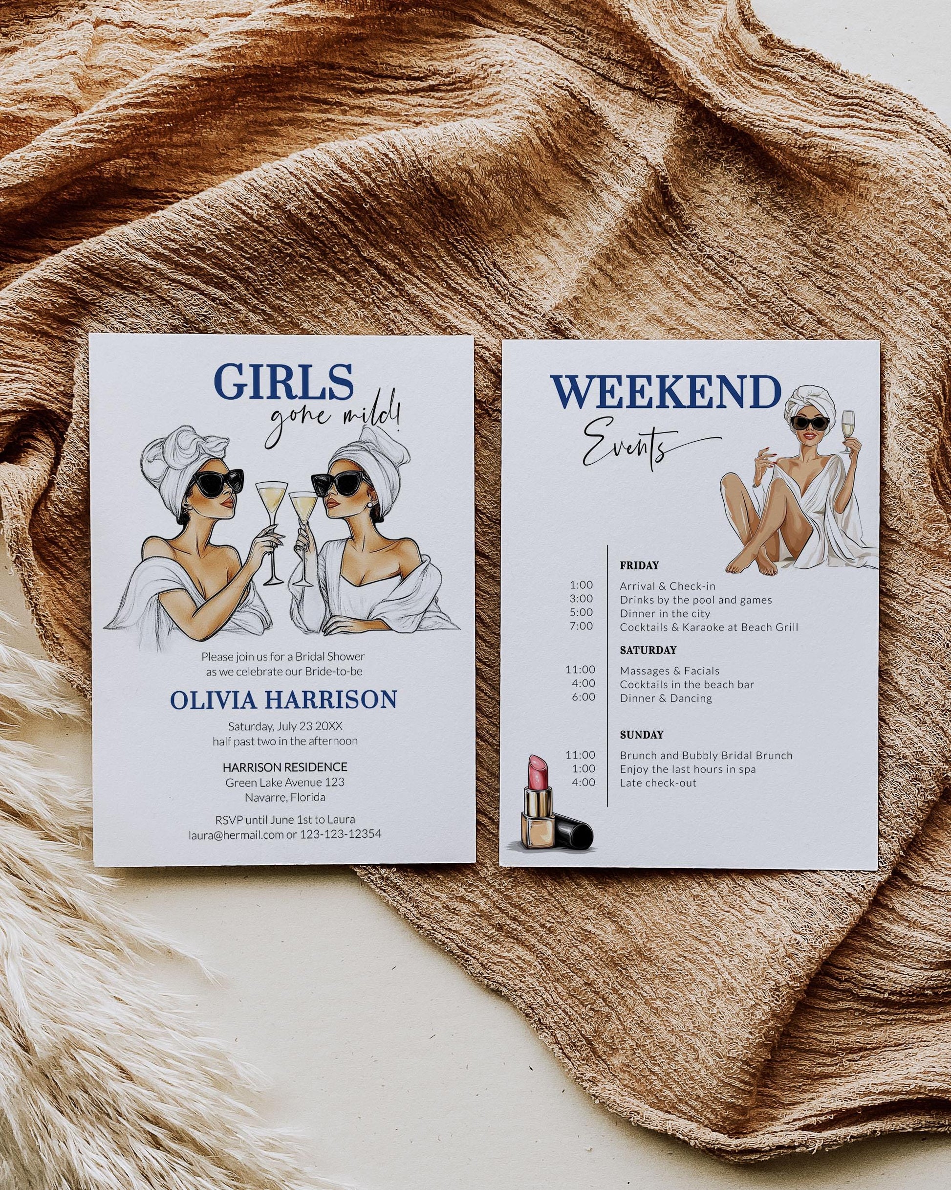 Girls gone mild Bachelorette Party Itinerary Template, PJs Hen Do Invitation, Printable Slumber Pajama Girls Spa Weekend Trip Invitation#072 - TheLovebirdsDesign