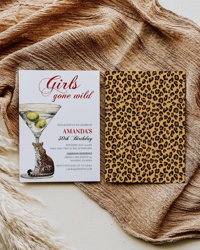 Party Animals 30th Birthday Party Invitation Template, Girls Gone Wild Mob Wife Martini Cheetah Printable Adult Woman Birthday Invite #072 - TheLovebirdsDesign