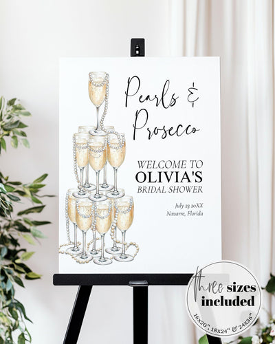 Pearls and Prosecco Bridal Shower Welcome Sign, Champagne Tower and Pearls Party Decor Template Bridal Brunch or Adult Woman Birthday #070 - TheLovebirdsDesign