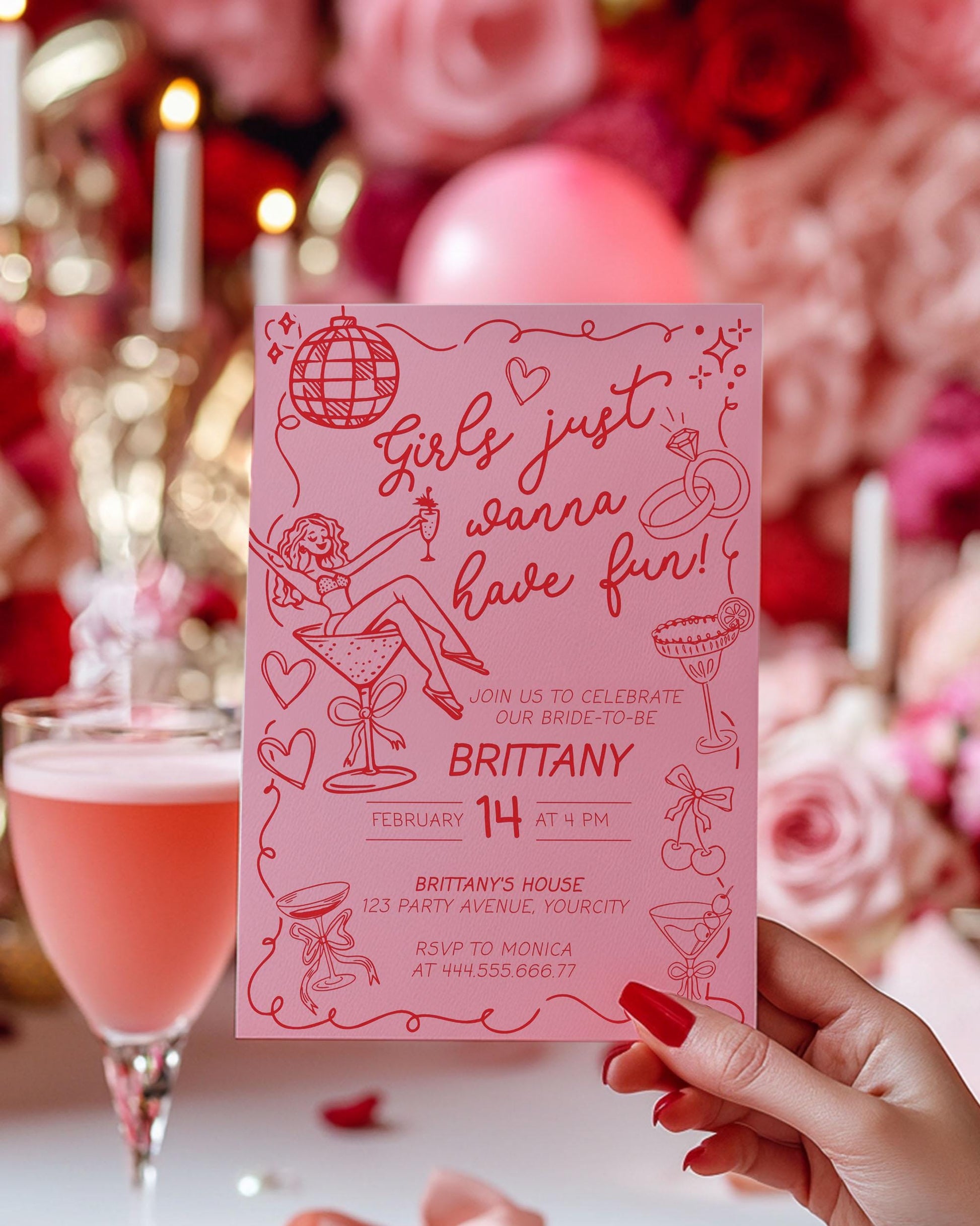 Handwritten Girls just wanna have Fun Bachelorette Party Invitation, XOXO Girls Night Bridal Shower Invitation Funky Hen Do Itinerary #070 - TheLovebirdsDesign
