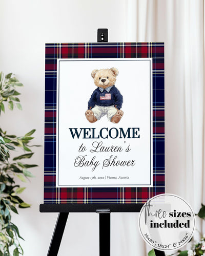 Vintage Classic Teddy Bear Baby Shower Welcome Sign Polo Baby Shower Decorations Sign Boy Luxury Bear Baby Shower Welcome Sign Template #068 - TheLovebirdsDesign