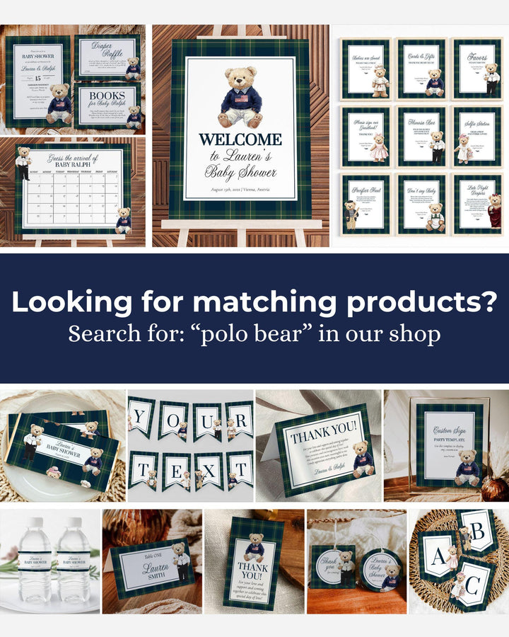 Polo Baby Shower Favor Tag Template, Navy Green Gold Rocking Horse Label Sticker #068rl - TheLovebirdsDesign