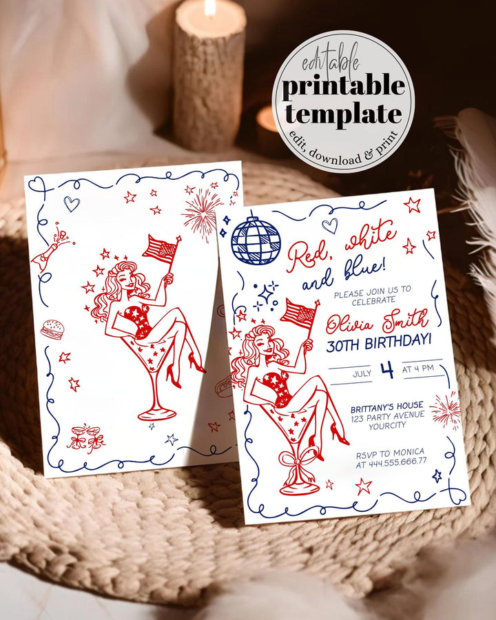 Patriotic-themed birthday invite featuring stars and stripes