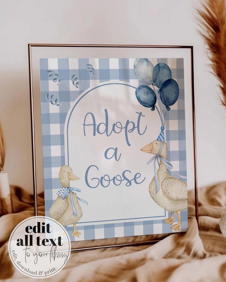 One Silly Goose Blue Adoption Party Game Certificate Boys First Birthday Decorations, Adopt a Pet Party Decor Printable Template #068 - TheLovebirdsDesign