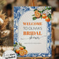 Orange Blue Toile Tile Welcome Sign for Amalfi Coast Positano Bridal or Baby Shower Welcome Sign Mediterranean Party Decoration Template#072 - TheLovebirdsDesign