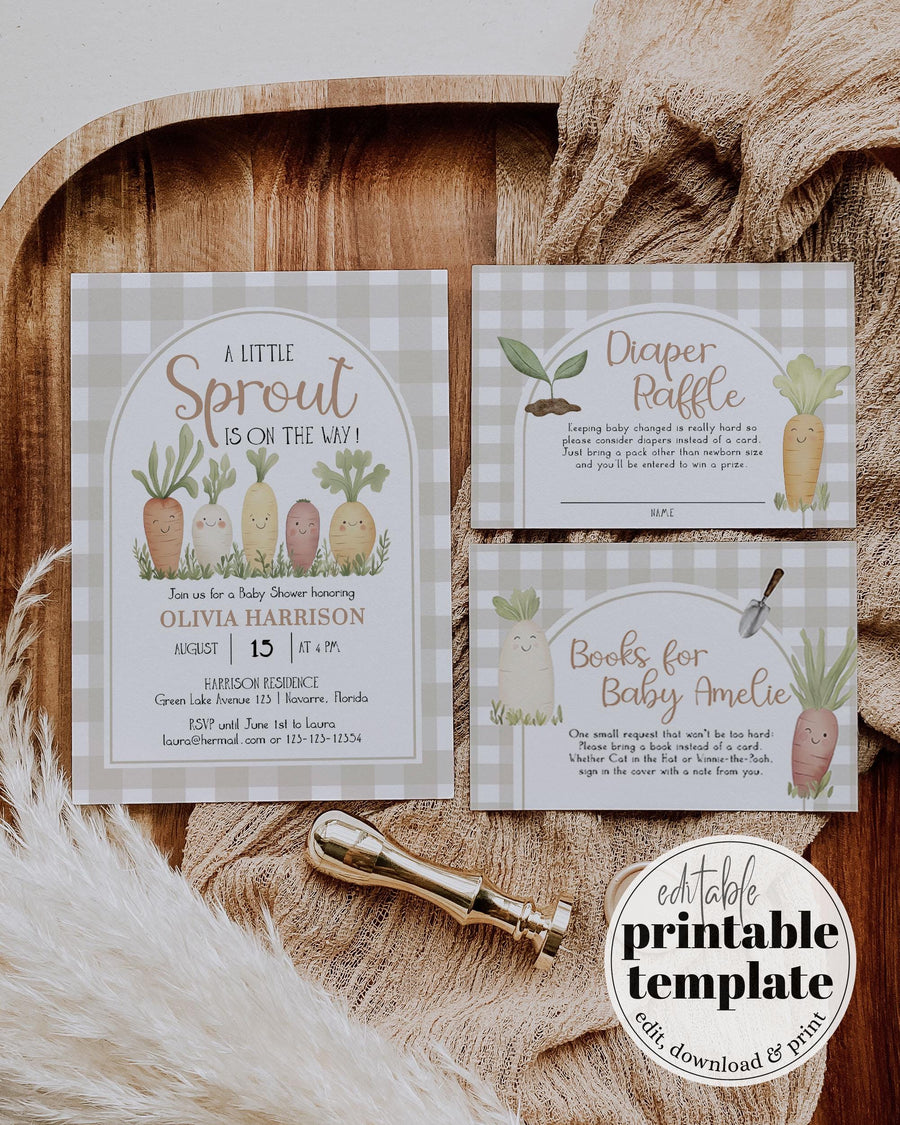 Little Sprout Baby Shower Invitation Suite Grown With Love Farmers Market Party Printable 003LS-BSINV - marryful.org
