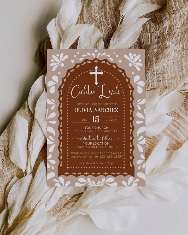 Cielito Lindo Baptism Invitation Editable Gender Neutral Mexican themed Baptism Invite Template Cielito Lindo Talavera Papel Picado #067 - TheLovebirdsDesign