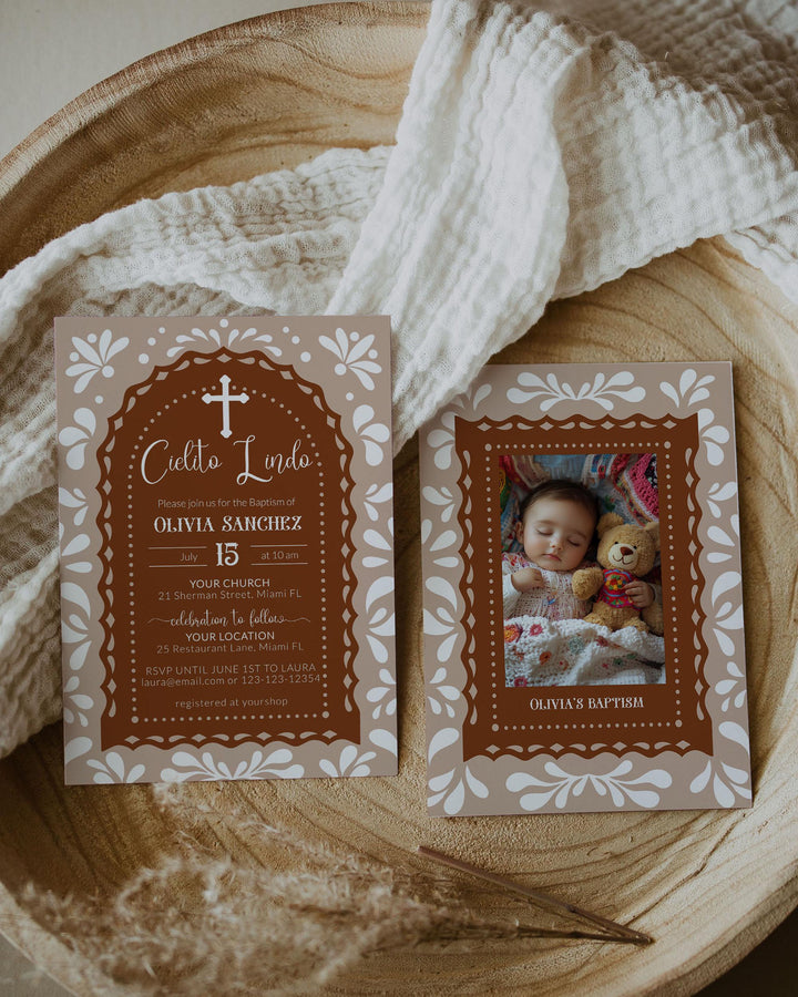 Cielito Lindo Baptism Invitation Editable Gender Neutral Mexican themed Baptism Invite Template Cielito Lindo Talavera Papel Picado #067 - TheLovebirdsDesign