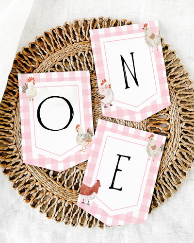ONE Chick 1st Birthday Banner, Farm Animals Party Decor, Digital Download 005PI-BANNER - marryful.org