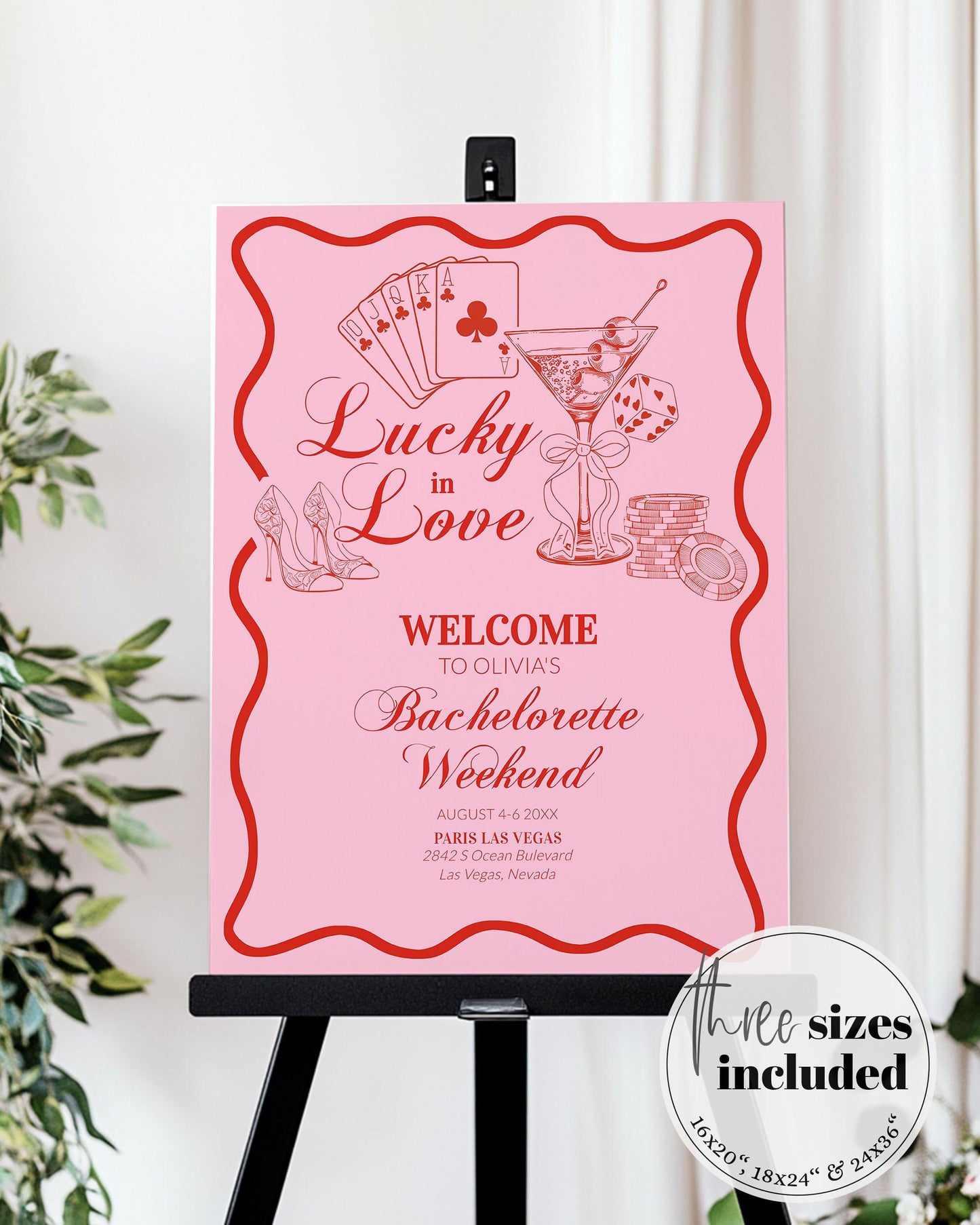 Lucky in Love Handwritten Bachelorette Welcome Sign, Las Vegas Bridal Shower Girls Trip Bach Weekend Editable Decoration Sign Template #072 - TheLovebirdsDesign