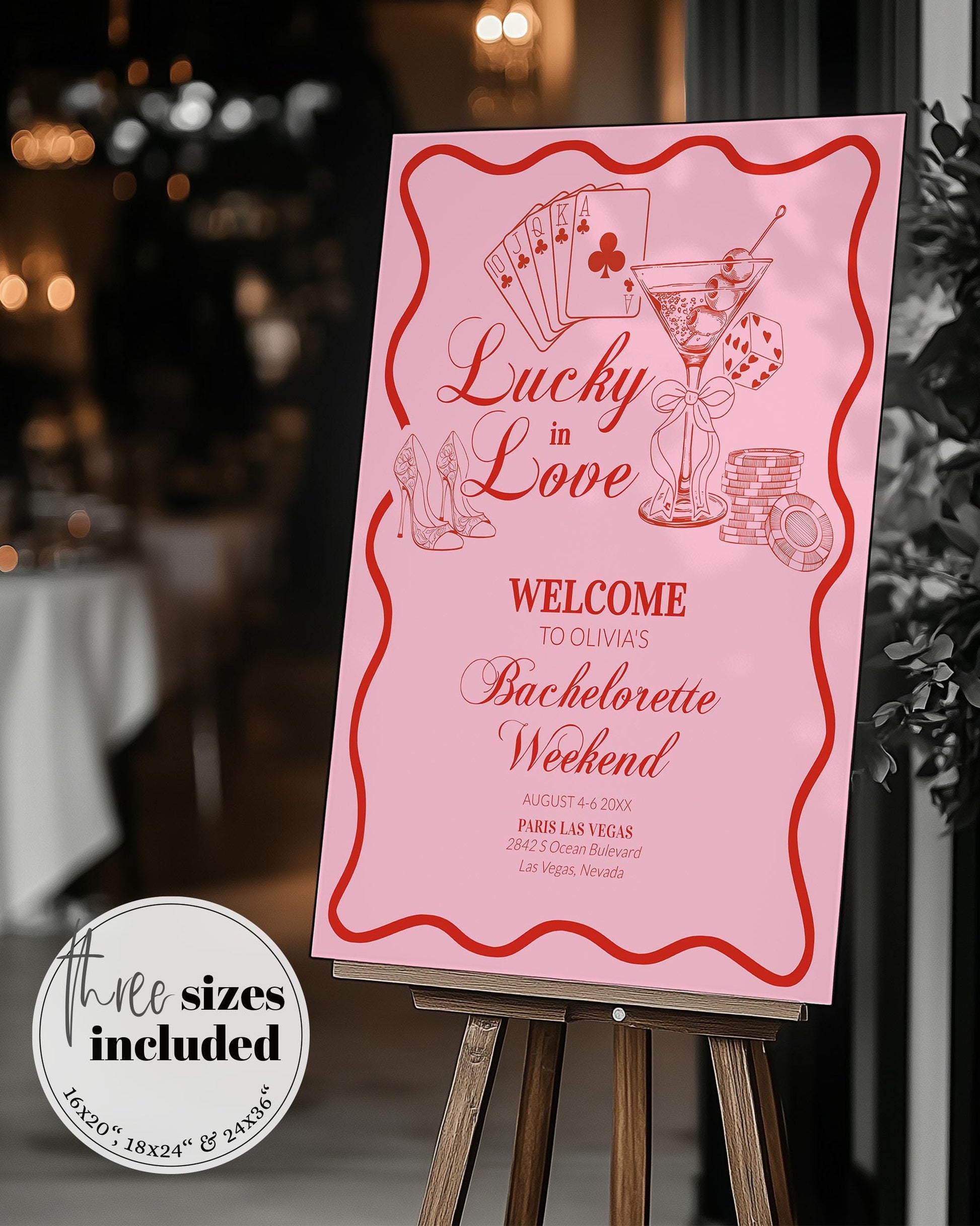 Lucky in Love Handwritten Bachelorette Welcome Sign, Las Vegas Bridal Shower Girls Trip Bach Weekend Editable Decoration Sign Template #072 - TheLovebirdsDesign